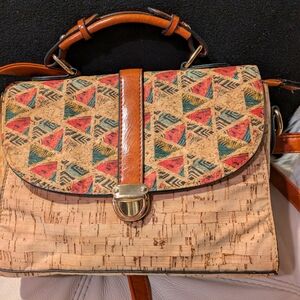 Natural Cork Light Leather Handbag Shoulder/Crossbody Flap Pattern Portugal Bag